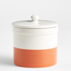 New! Crate&Barrel Small Ceramic Canister in Rosy Coral with Lid